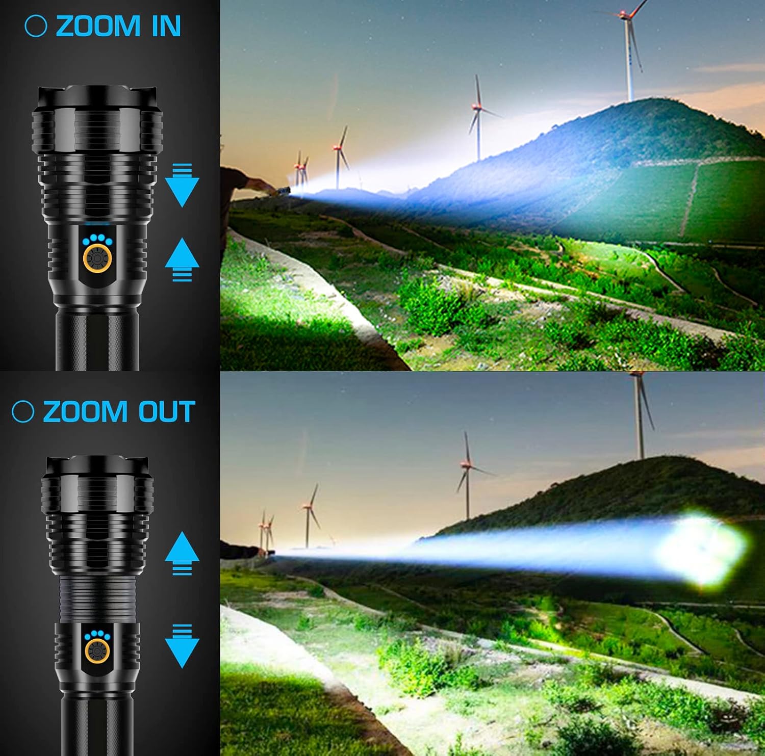 Rechargeable Flashlights 900000 High Lumens, High Power Led Flashlight, XHP70.2 Powerful Tactical Flashlight with Zoomable, 5 Modes, IPX7 Waterproof, Flashlight for Camping, Hiking, Emergencies