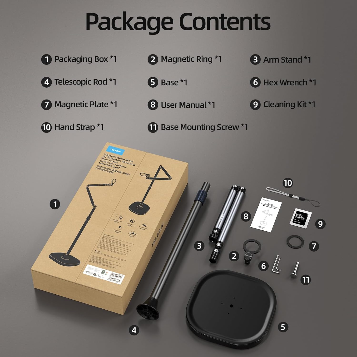 Magnetic Floor Stand for Phone & Tablet by TELESIN