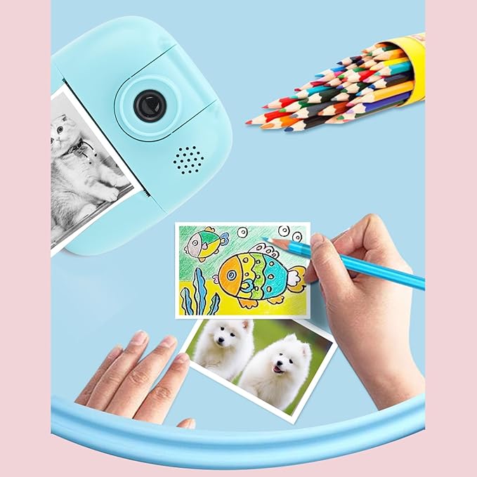 Toy Camera with Inkless Printing, Versatile Use, 2.0-Inch IPS Display, Digital Camera for Kids, Portable and Rechargeable
