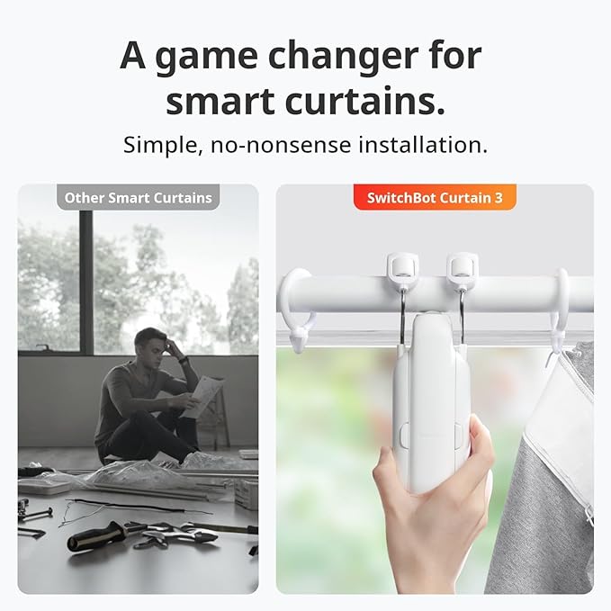 SwitchBot Smart Curtain Opener – Bluetooth Remote Control with App/Timer, Upgraded Motor, Compatible with Alexa, Google Home, and HomeKit (Curtain 3, Rod)