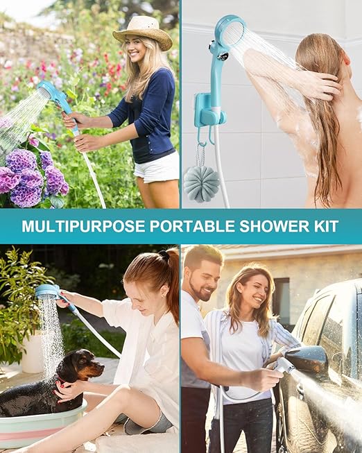 ADAK Portable Camping Shower - Rechargeable Outdoor Camp Shower with Pressurizer & 4500mAh Battery Pump IPX7 Waterproof for Camp, Hiking, Car Washing, Pet Bath