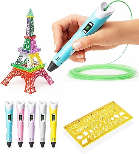 ADAK 3D Printing Pen with LCD Display – Includes 3 PLA Filament Colors, Guide Line and Adaptor (Extra 3D-Mat Template for Educating Kids)