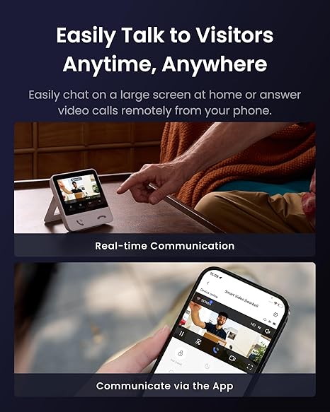 SwitchBot Smart Video Doorbell with Dedicated Indoor Monitor, 2K Quad HD Resolution, Battery Powered, Matter Compatible, and Two-Way Audio