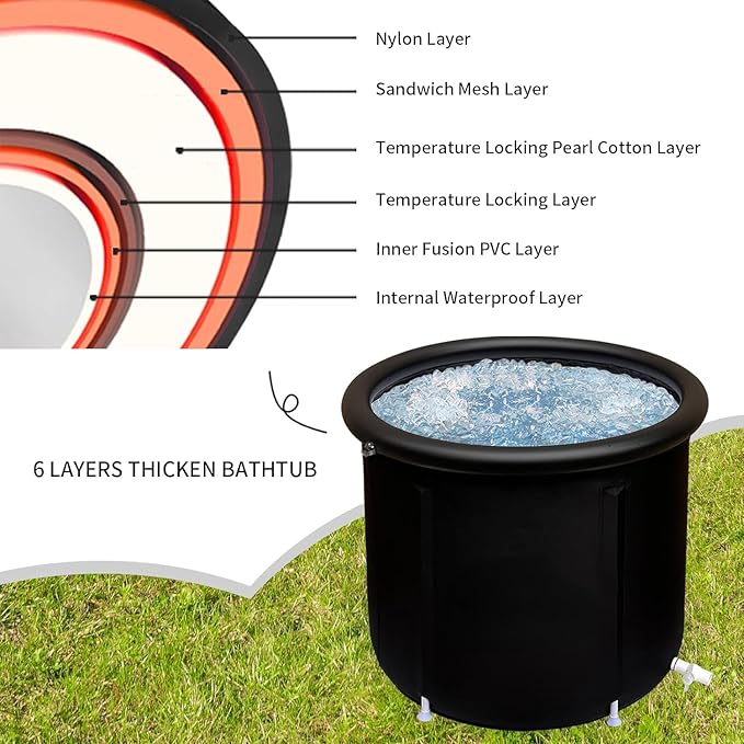 ADAK 75 * 80cm Ice Bath Tub for Athletes, Ice Cold Plunge Tub for Recovery, Enhanced with Support Legs for Lightweight Durability and Stability