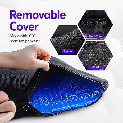 ADAK Office Chair Seat Cushion - Honeycomb Gel Design, Breathable Cooling TPE Filling, Durable Waterproof 100% Polyester Cushion for Home, Car, and Chair - Sustainable & Anti-Pull Design