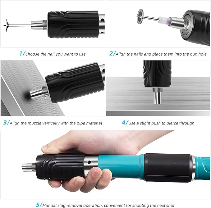 Concrete Nail Gun Comes with 50 steel nails Four Adjustable Levels of Force,Mini Portable Nail Gun for Woodworking and Home Improvement