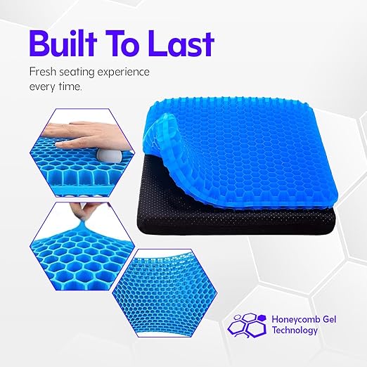 ADAK Office Chair Seat Cushion - Honeycomb Gel Design, Breathable Cooling TPE Filling, Durable Waterproof 100% Polyester Cushion for Home, Car, and Chair - Sustainable & Anti-Pull Design