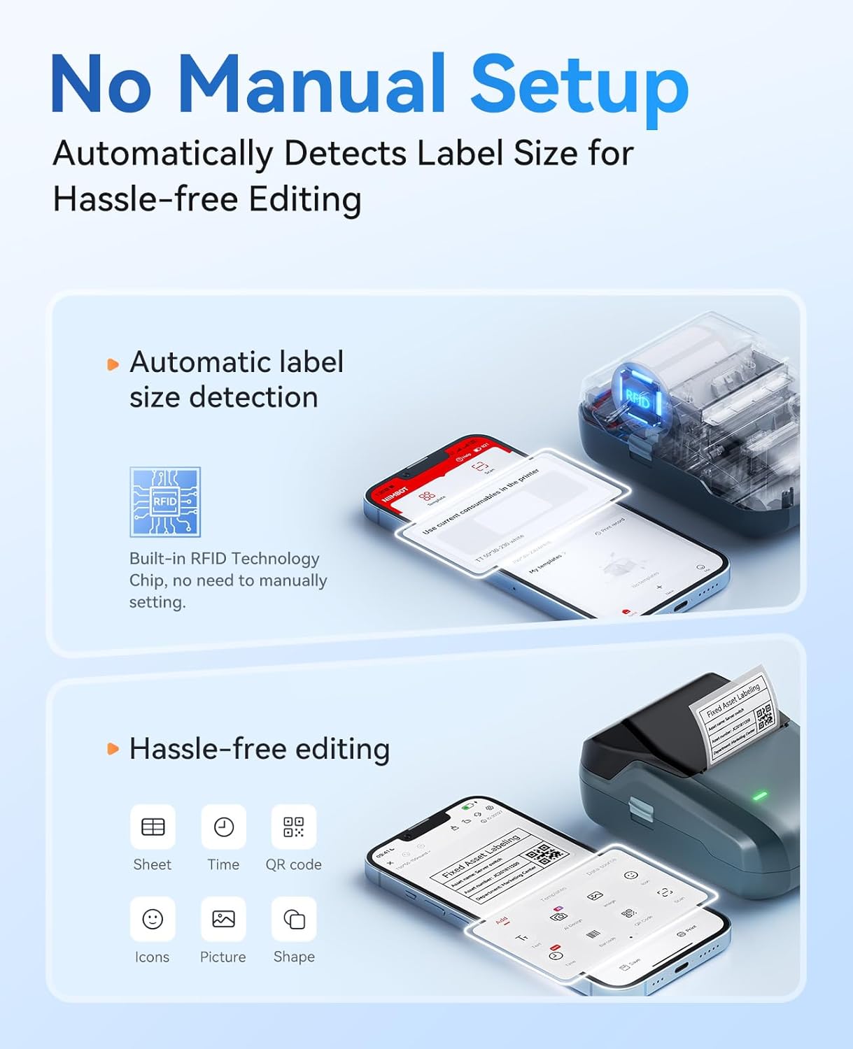 NIIMBOT B1 Label Maker with Auto Identification,2 Inch Bluetooth Portable Label Printer Easy to Use for Office, Home, Business (with 2x1.18 inch Label)