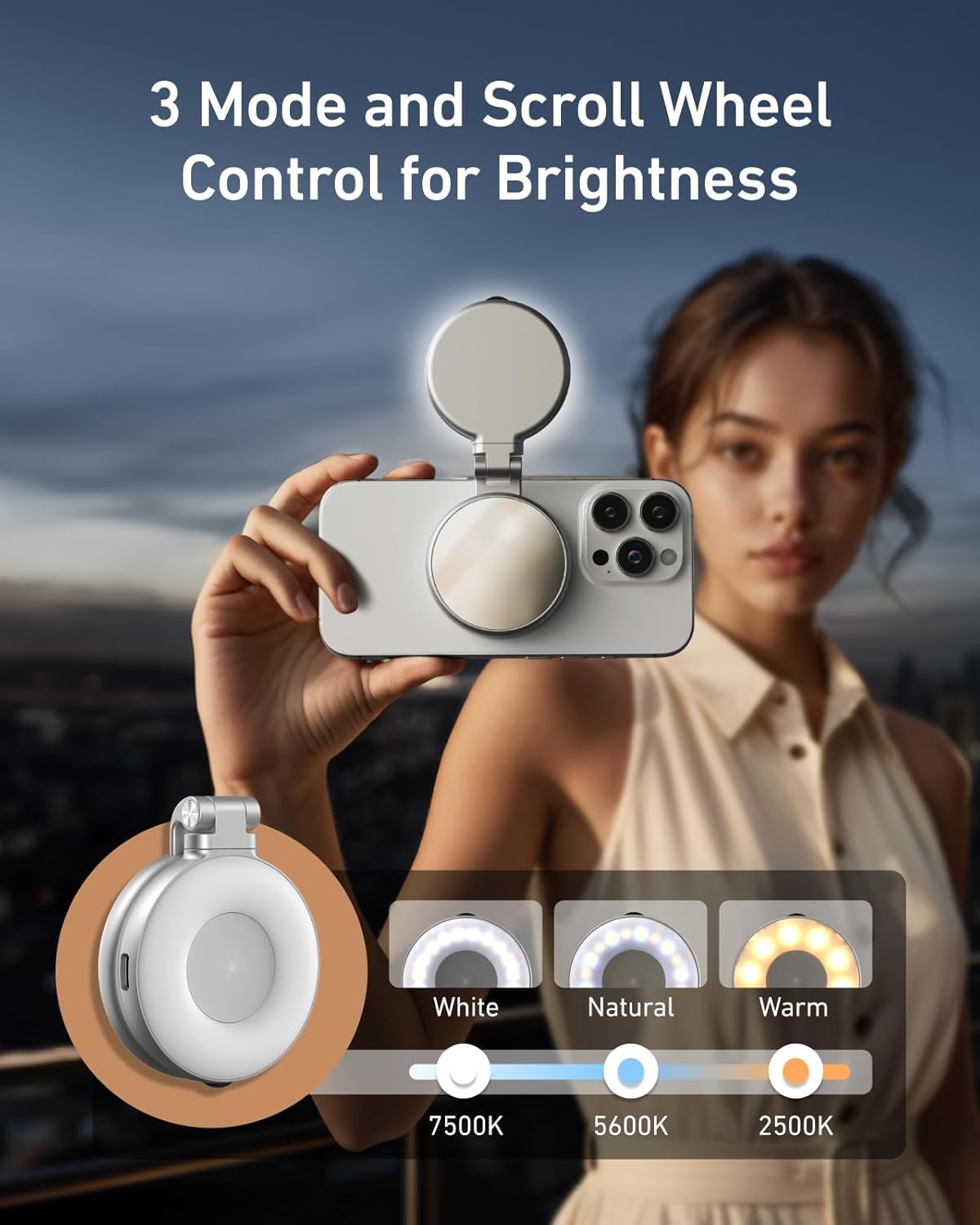 TELESIN Magnetic Selfie Light, Phone Light Compatible with iPhone Magsafe, CRI97 360° LED Selfie Ring Fill Light with Mirror for Selfies/Photography/TikTok/Zoom Calls/Video Conference