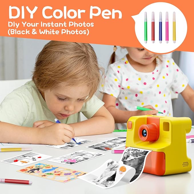 Kids Instant Camera 1080P Kids Camera Instant Print No Ink Printing Digital Camera 180°Flip Lens For Girls Boys