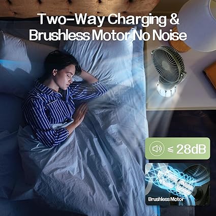 ADAK New Arrival 20000mAh Portable Camping Fan with LED Lantern - Battery Powered Fan for Tents, 8H Timer, 270° Rotation, USB Rechargeable Desk