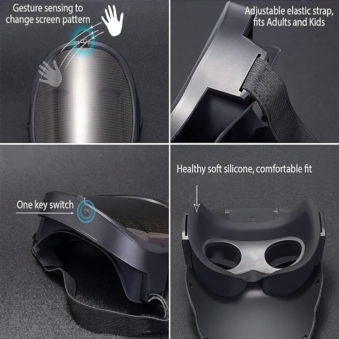 ADAK APP Controlled Rechargeable LED Face Mask - Bluetooth Light Up Mask with Gesture Sensing, Programmable for Halloween, Christmas, Cosplay