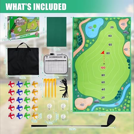 Golf Chipping Game，Golf Gift Set，Golf Practice mat，Golf Game with Golf Hitting Mat and Other Golf Accessories Indoor Outdoor Games for Adults and Kids Home Backyard Office(Golf Club Included)