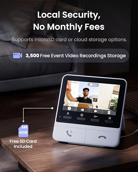 SwitchBot Smart Video Doorbell with Dedicated Indoor Monitor, 2K Quad HD Resolution, Battery Powered, Matter Compatible, and Two-Way Audio
