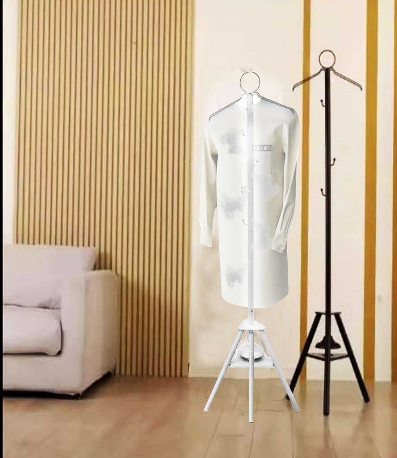 ADAK Multifunctional Standing Clothes Steamer with Integrated Incense Bukhoor Burner, Black Foldable Metal Frame Hanging Organizer for Coats, Robes, and Garments (Black)