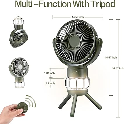 ADAK New Arrival 20000mAh Portable Camping Fan with LED Lantern - Battery Powered Fan for Tents, 8H Timer, 270° Rotation, USB Rechargeable Desk