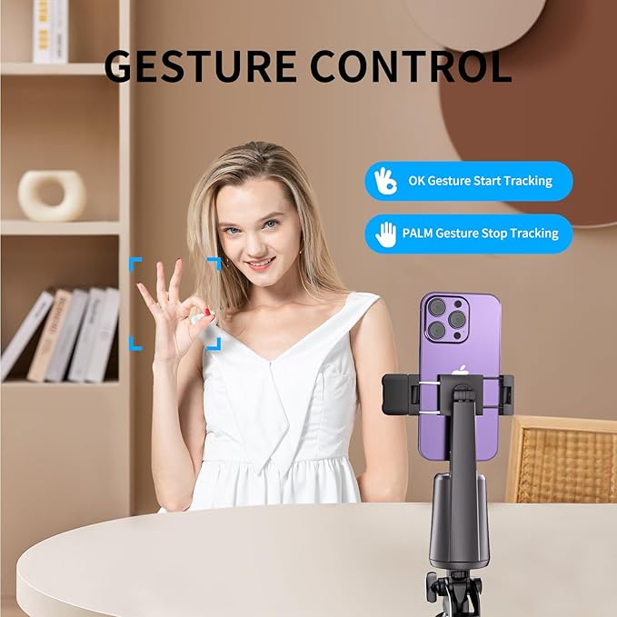 Auto Face Tracking Phone Holder, 360° Rotation Face Body Tracking Tripod, No App Smart Shooting Stand Phone Camera Mount, with Remote Gesture Control Recording, streaming tiktok trend items