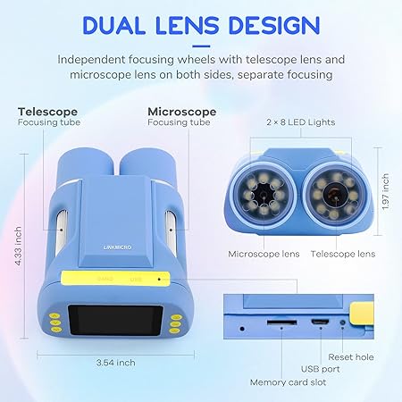 ADAK 2-in-1 Digital Microscope Telescope for Kids - 2" Screen, 720P Camera, Portable Stand & 32GB SD Card Included