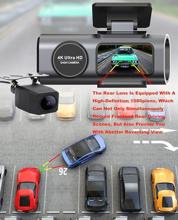 Front and Rear Dash Camera, Small Wireless WiFi Dashcam for Cars, Front and Back Mounted, 2160p 4K HD Night Vision Security Monitor Camera