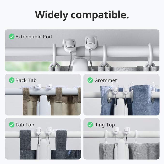 SwitchBot Smart Curtain Opener – Bluetooth Remote Control with App/Timer, Upgraded Motor, Compatible with Alexa, Google Home, and HomeKit (Curtain 3, Rod)