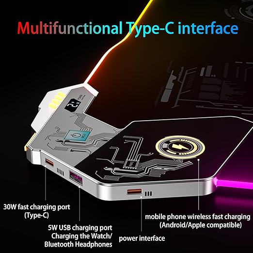 RGB Ergonomic Mouse Pad with Wrist Support, Made from Premium Microfiber Nylon Lycra, Anti-Slip Base, Splash-Proof Design, Breathing Light Cycle