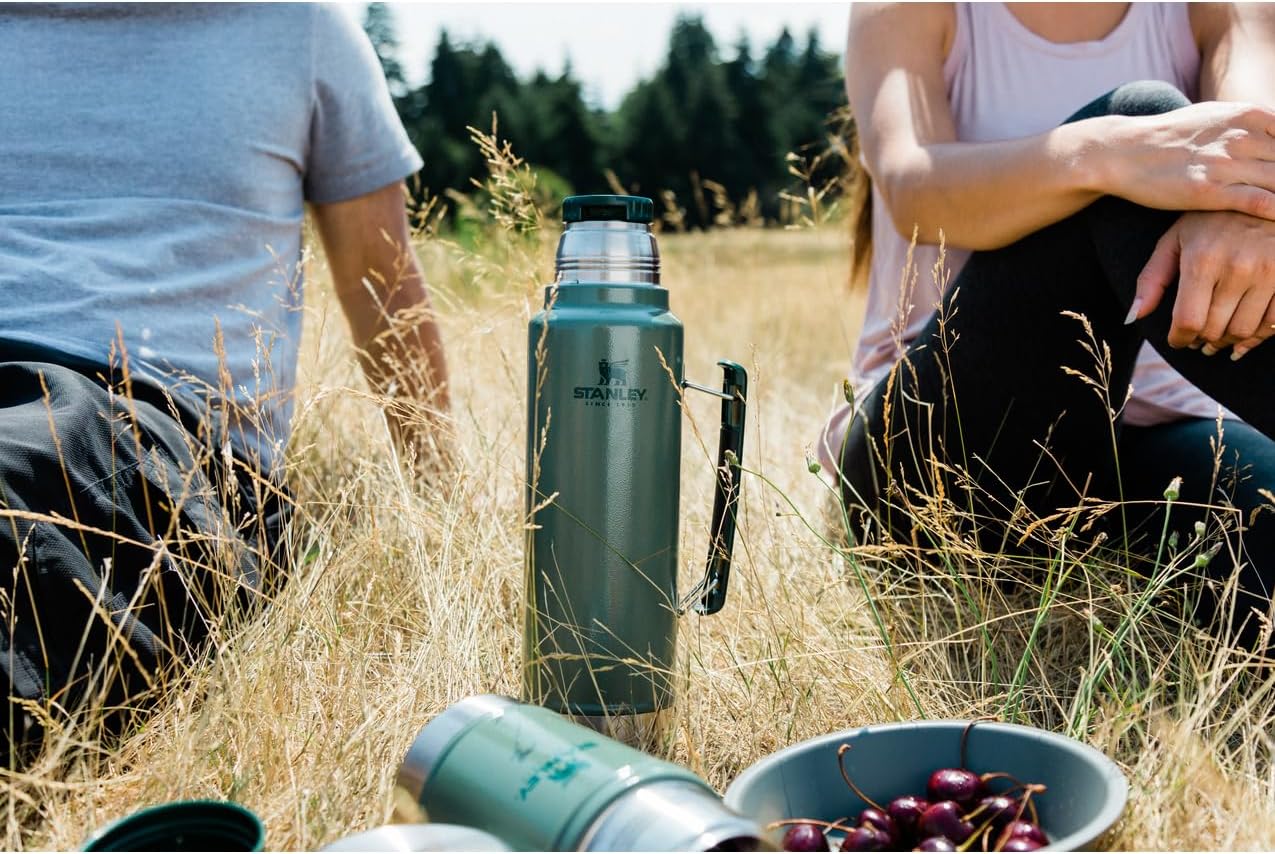 Stanley Classic Legendary Vacuum Bottle 2.0 qt | Wide Mouth with Leakproof Cup Lid | Keep Drinks Hot or Cold | Packable for Travel | Insulated Stainless Steel Thermos | BPA-Free | Hammertone Green