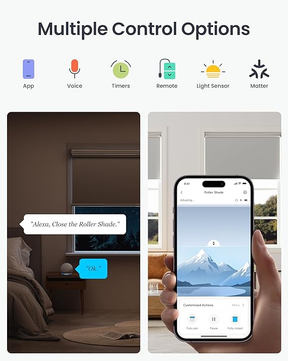 SwitchBot Motorized Roller Blinds with Remote Control for Windows, Smart Roller Shade, Battery & Solar Panel(Sold Separately) Powered, Easy to Install, 100% Adjustable(White, L:43.3"-55.1")