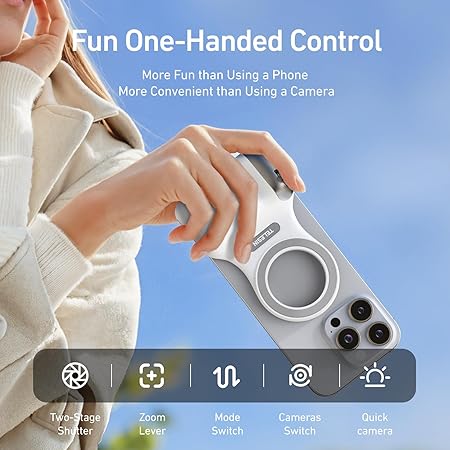 TELESIN Fun Shot Magnetic Grip for iPhone & Android | DSLR Camera Style Shutter Grip with Detachable Wireless Shutter Button