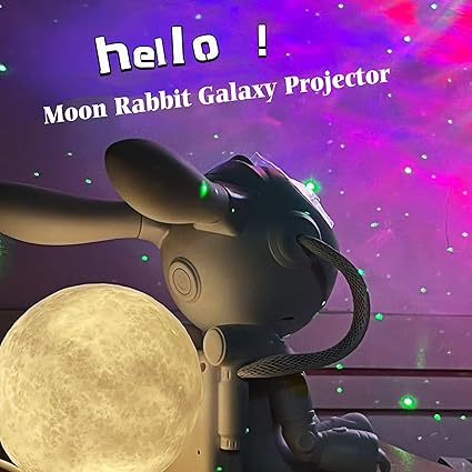 ADAK Remote-Controlled Nebula Rabbit Astronaut Star Projector with Moon Lamp - 7-Color Adjustable Starry Sky and Sitting Moon Lights
