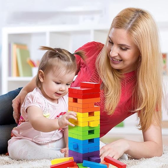 ADAK Colorful Wooden Tumbling Tower Blocks Family Game And Children Educational Toy, Lc-Cgbb-48P