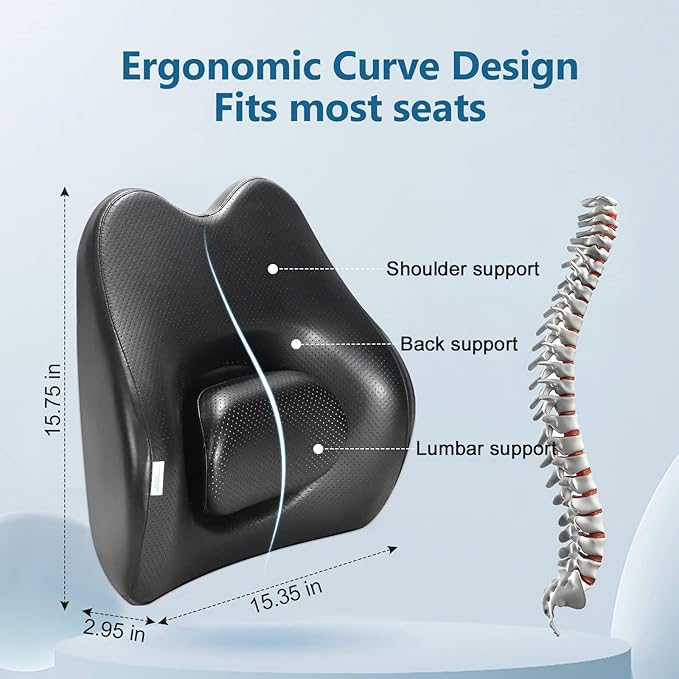 Lumbar Support Pillow with Adjustable Bracket, Memory Foam Lower Back Posture Cushion, SanLead Ergonomic Back Rest for Car Seat