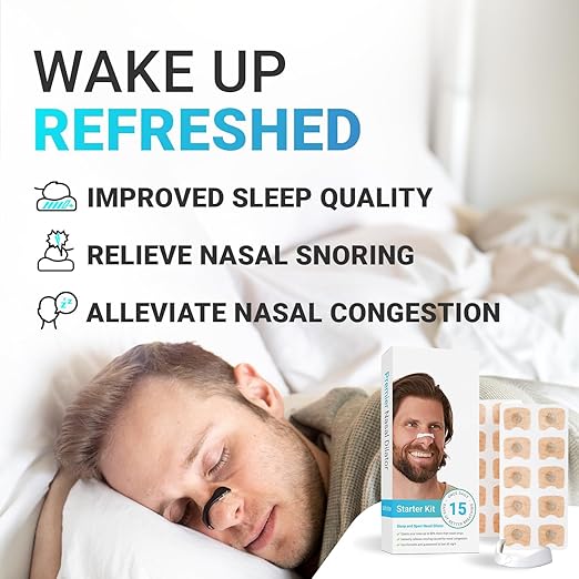 Click to play video Breathing Nasal, Strip Starter Kit, Boost Oxygen, Reduce Snoring, Improve Sleep Quality, Sweat Resistant, Skin Safe Nasal Strips, Extra Strength Snoring Solution