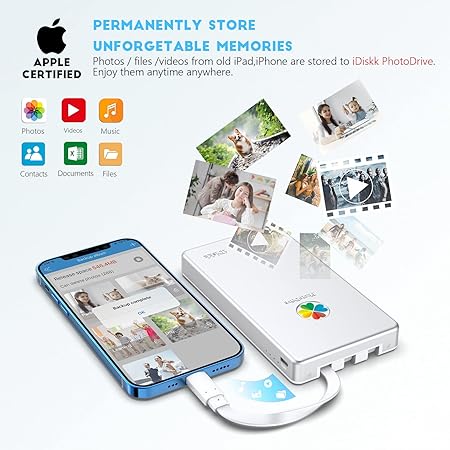 iDiskk App-le Mfi Certified 1TB Phone Drive Photo Drive External Hard Drive for iPhone, iPad, MacBook,Compatible with iOS & Android, Store Photos