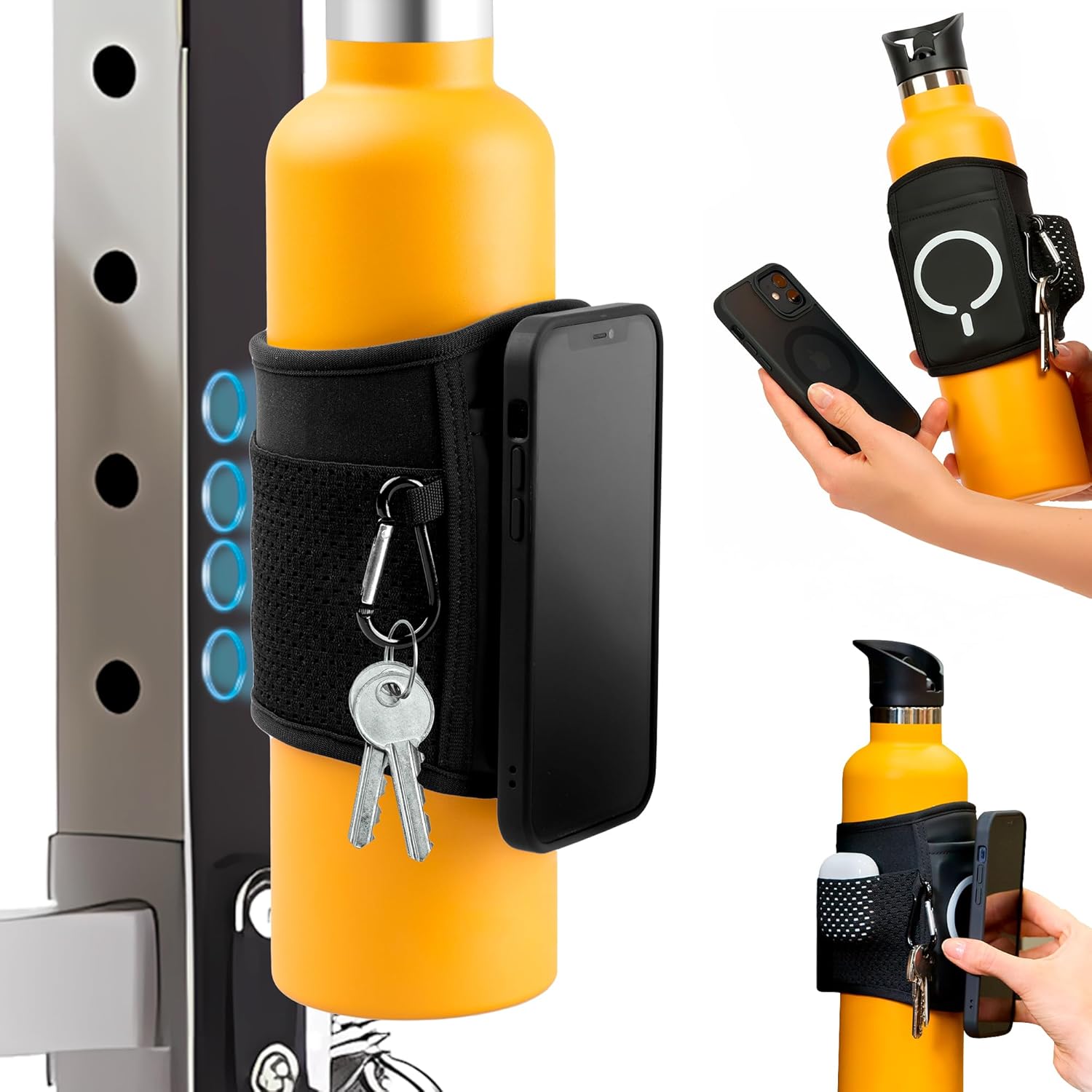 GOJI S5 Magnetic Water Bottle Sleeve – Gym Organizer with MagSafe Compatible Phone Holder & Key Hook