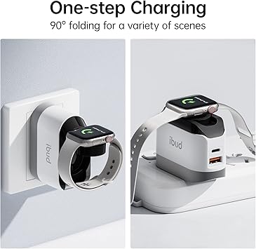 BUDI AC330WE  iPhone Fast Charger with Foldable Apple Watch Wireless Charging USB PD 38W Wall Charge Travel Charger for apple watch block wall charger