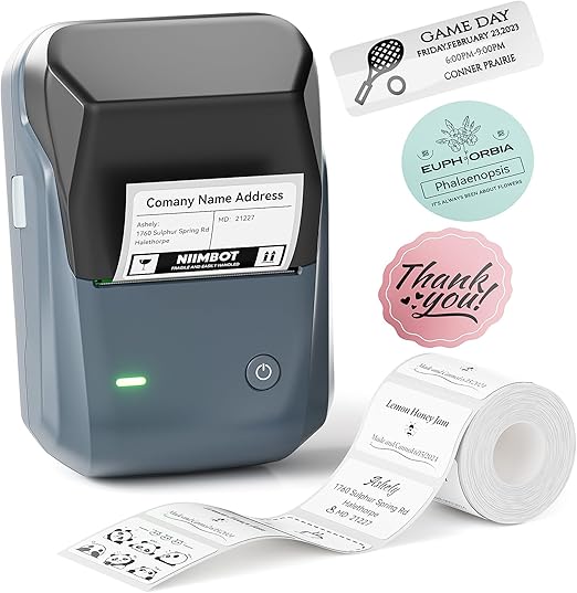 NIIMBOT B1 Label Maker with Auto Identification,2 Inch Bluetooth Portable Label Printer Easy to Use for Office, Home, Business (with 2x1.18 inch Label)