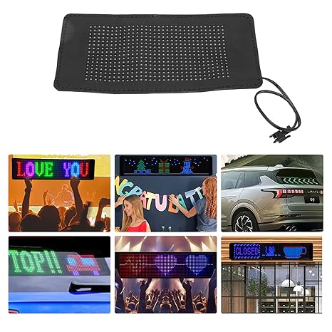 ADAK Flexible LED Car Screen Display - App Controlled Scrolling LED Sign with Custom Text Patterns, Programmable USB LED