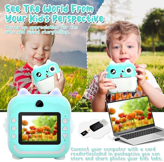 Kids Instant Print Camera, Toddler-Friendly Digital Camera with 1080P HD Video, 48MP Resolution, Includes 32GB Card and Phone Connectivity