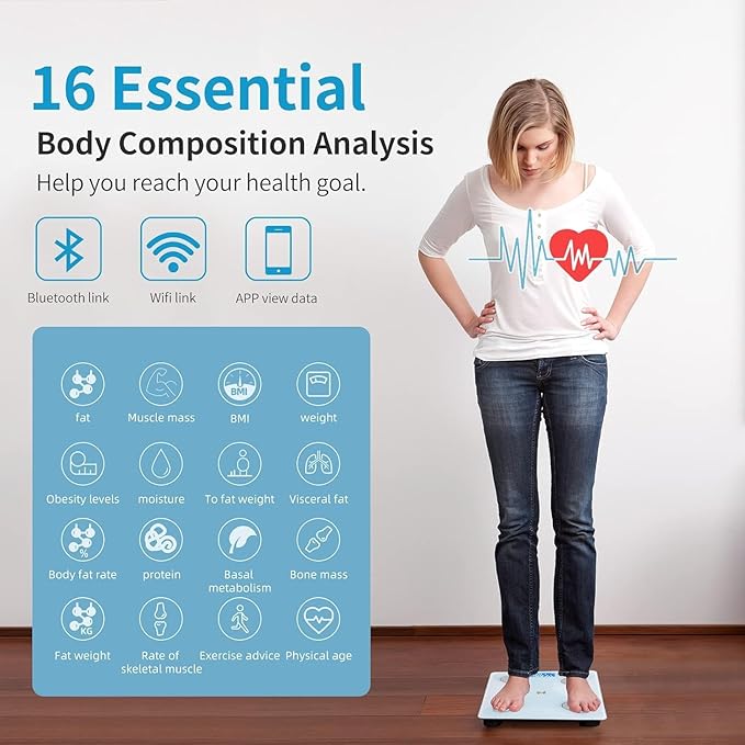 ADAK  Digital Weight Scale,Bluetooth Body Fat Scale,LED Display and Step-On,Body Composition Monitor Health Analyzer,with USB Charging,26x260x2cm