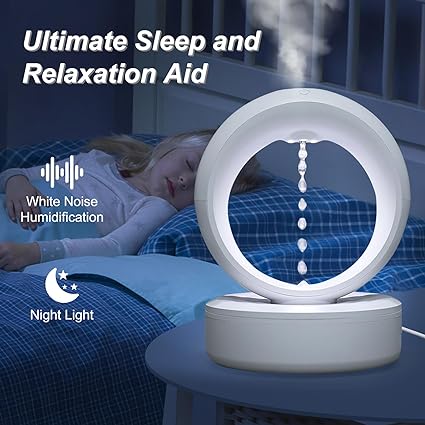 ADAK Anti-Gravity Cool Mist Humidifier with Night Lamp - 680ml Portable Air Humidifier, Levitating Water Drops, 4-Hour Timer, Spill-Proof Design for