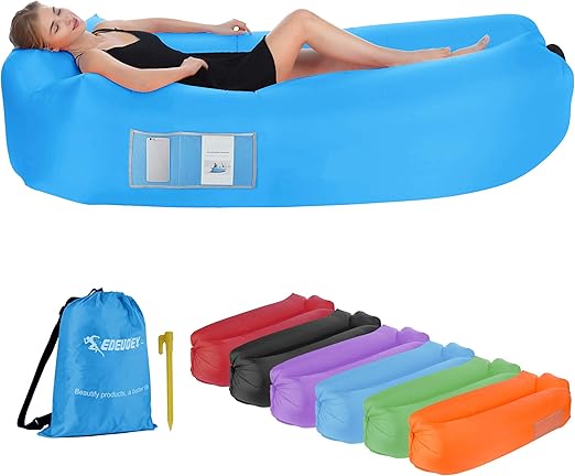 EDEUOEY Inflatable Lounger Air Sofa: Waterproof Beach Travel Outdoor Recliner Gift Filled Sleeping Accessories Blow Up Pouch Wind Inflatbale Bag Blowup Natures Hammock Folding Chair Camping Couch