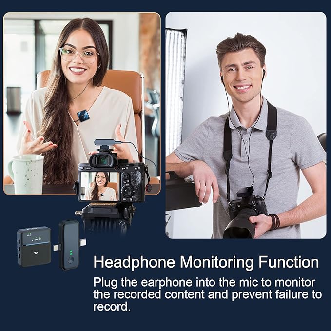 Wireless Lavalier Microphone for iPhone, iPad, Android, Noise Cancellation, 12H Battery Life,Wireless Lapel Microphone for Video Recording