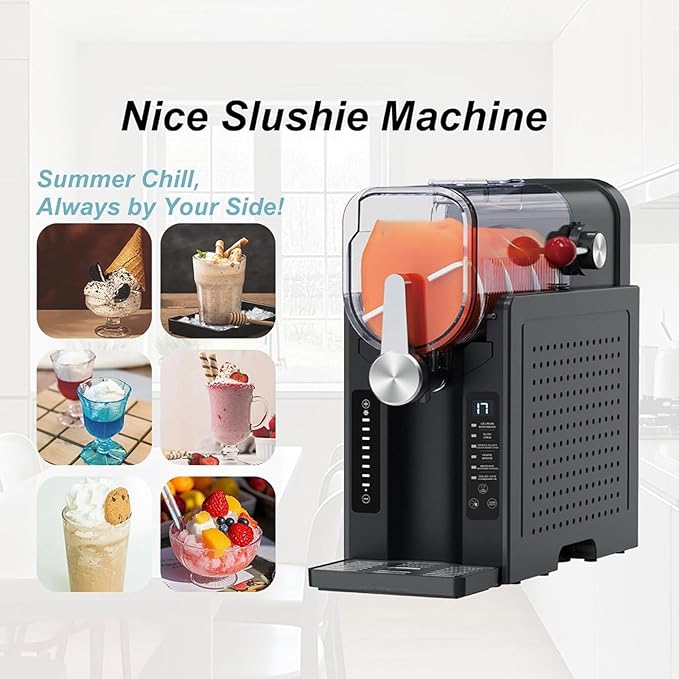 Automatic Beverage Slushie Machine, 1600ml Soft Serve Ice Cream Machine, No Ice Needed, with LED Display, 6 Pre-set Programs for Home, Restaurant, Office, Snack Bar, Cold Drink Shop