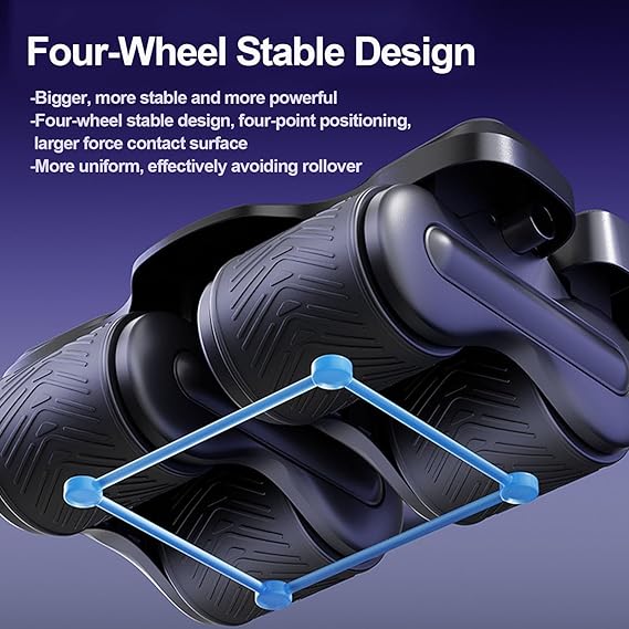 4-Wheeled Abdominal,Fitness Belly Rolling Wheel-4 Elbow Support,290MM Widened Wheel Base,Max Load 200kg,Automatic Rebound Abdominal Wheel with Sit-Up Machine, for Beginners and Professionals