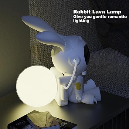 ADAK Remote-Controlled Nebula Rabbit Astronaut Star Projector with Moon Lamp - 7-Color Adjustable Starry Sky and Sitting Moon Lights