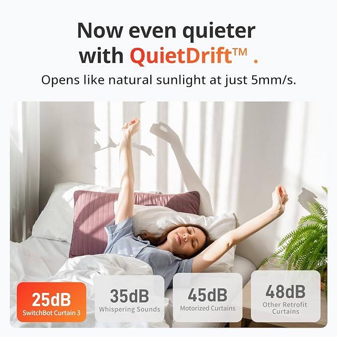 SwitchBot Smart Curtain Opener – Bluetooth Remote Control with App/Timer, Upgraded Motor, Compatible with Alexa, Google Home, and HomeKit (Curtain 3, Rod)