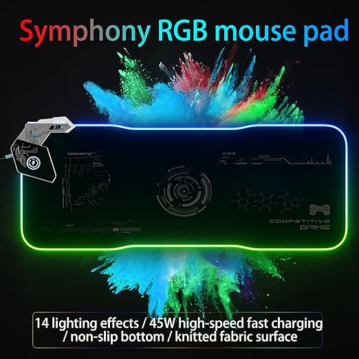 RGB Ergonomic Mouse Pad with Wrist Support, Made from Premium Microfiber Nylon Lycra, Anti-Slip Base, Splash-Proof Design, Breathing Light Cycle