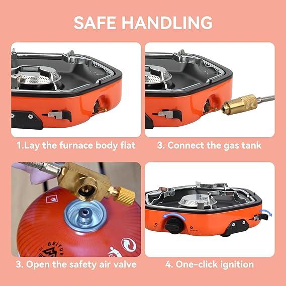 Foldable Camping Stove Portable Propane Camp Stove for Camping, Backpacking With 17,000 BTU 2 Adjustable Burners Piezo Ignition for Outdoor BBQ (Orange)