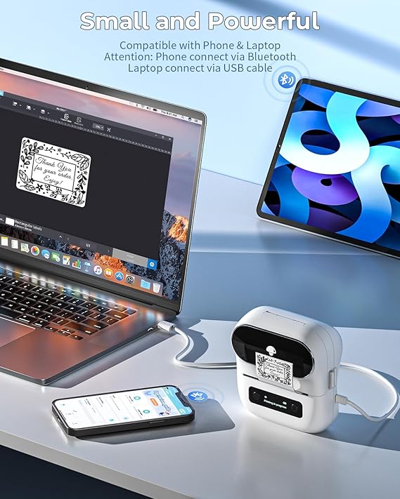 Phomemo Label Maker M220, 3 Inch Barcode Label Maker Printer,Sticker Label Maker Machine for Barcode, Name, Address, Mailing, Small Business, Compatible with Phones&PC, Support Arabic and English