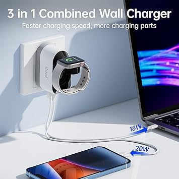 BUDI AC330WE  iPhone Fast Charger with Foldable Apple Watch Wireless Charging USB PD 38W Wall Charge Travel Charger for apple watch block wall charger